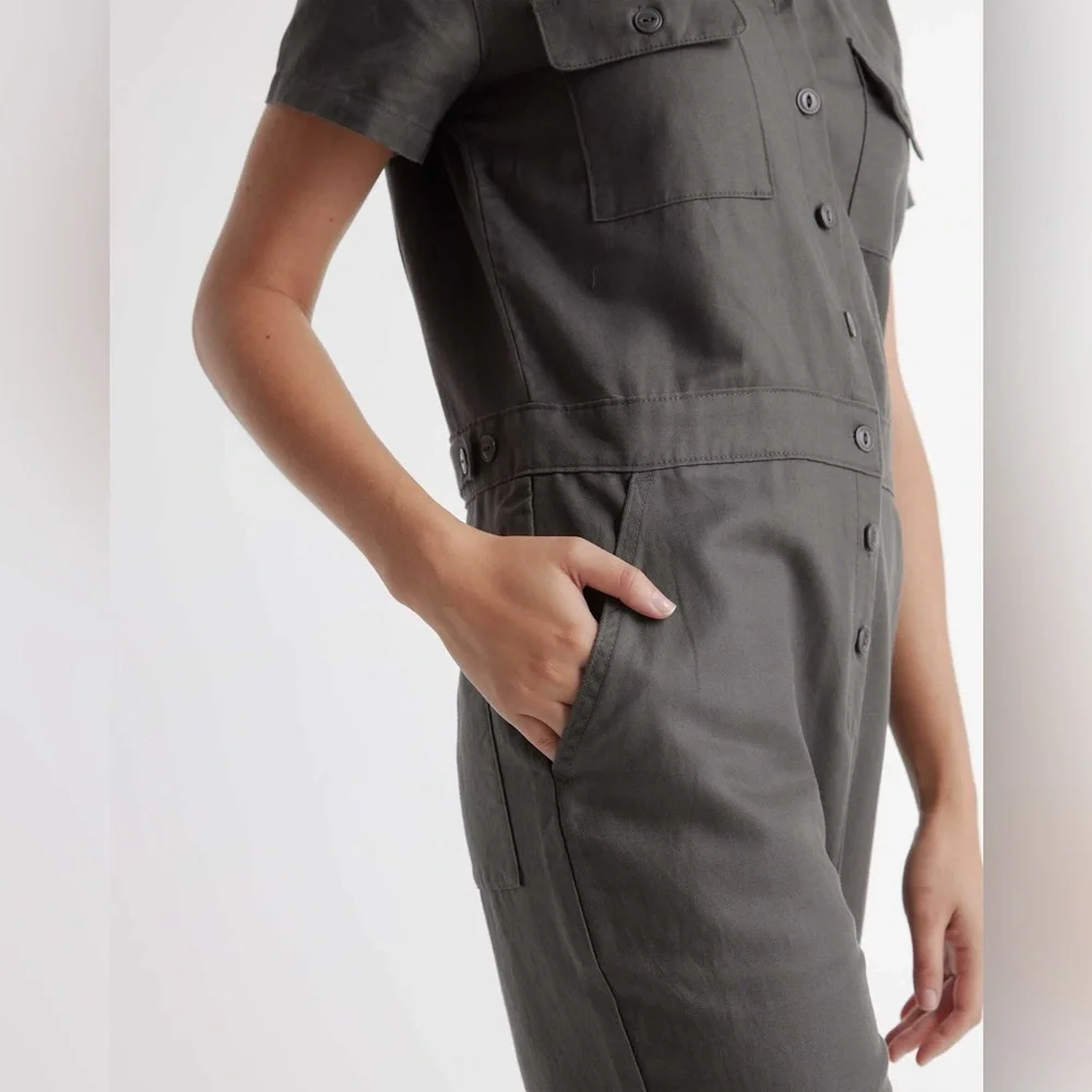 NWT Quince Cotton Linen Twill Coverall Women's Gray Jumpsuit Size Medium